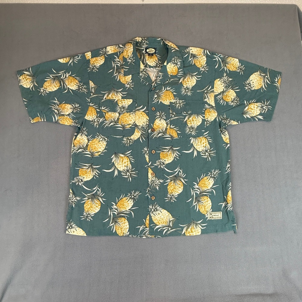 Tommy Bahama Button Up Shirt Mens XL Teal Pineapple Print Hawaiian Camp Cruise